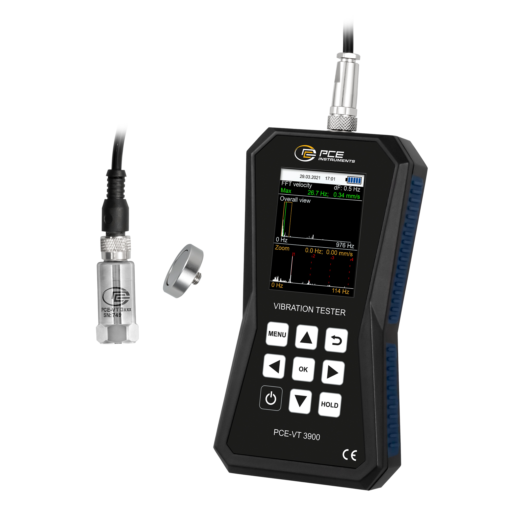 PCE Vibration Meter — RMS, Peak, Peak-Peak, Crest Factor, Model# PCE-VT 3900